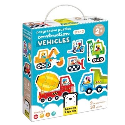 Caixa de puzzle de construção com imagens de veículos para crianças a partir dos 2 anos