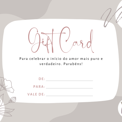 Cartão de oferta para bebé com texto em português e design abstrato cinza e branco