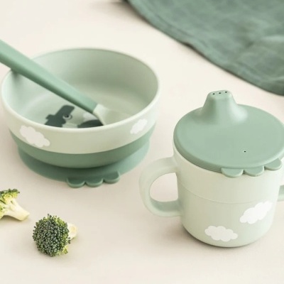 Done&#x20;by&#x20;Deer&#x20;&#x7C;&#x20;Conjunto&#x20;Primeira&#x20;Refei&#x00E7;&#x00E3;o&#x20;Happy&#x20;Clouds&#x20;3pc&#x20;-&#x20;Verde