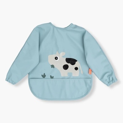Casaco impermeável azul claro para criança com estampa de vaca