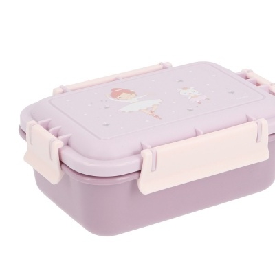 Marmita cor-de-rosa com desenho de bailarina e unicornio no topo
