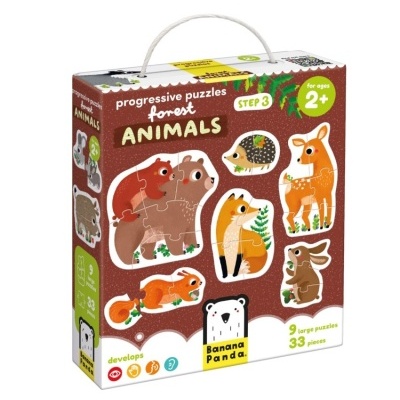 Caixa de puzzles para crianças com desenhos de animais da floresta