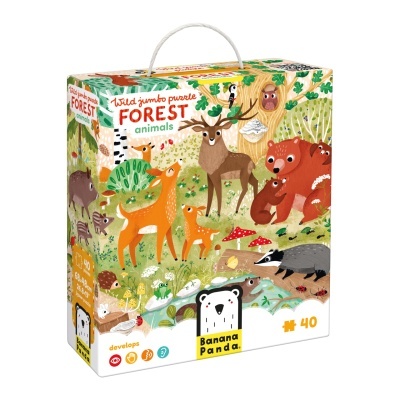 Caixa de puzzle infantil com ilustração de animais da floresta