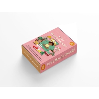 Caixa de jogo rosa com ilustrações e texto VIVE Mindfulmente!