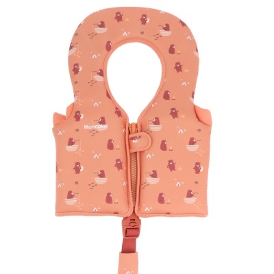 Colete salva-vidas cor-de-rosa com estampado de ursos e fecho de correr