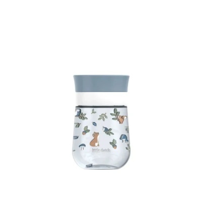 Frasco de vidro com tampa azul e decoração de coelhos e plantas