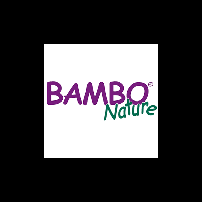 Logotipo da marca BAMBO Nature em roxo e verde