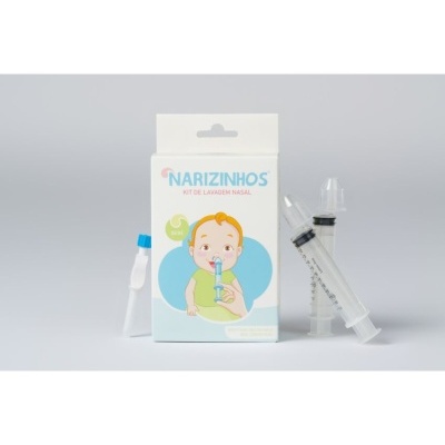 Kit de lavagem nasal para bebés NARIZINHOS com seringas e acessório para limpeza nasal.