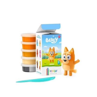 Conjunto de modelagem de massa Hey Clay com personagem Bingo do Bluey em várias cores e embalagem colorida