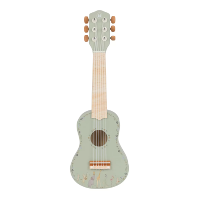 Ukulele verde claro com ilustrações de animais na parte inferior