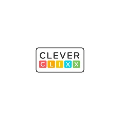 Logótipo CLEVER CLIXX com letras coloridas em quadros