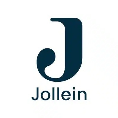 Logotipo com letra J e texto Jollein sobre fundo branco