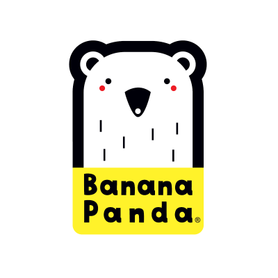 Logótipo de urso branco com texto Banana Panda em amarelo