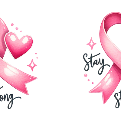 Laço rosa com coração e texto Stay strong