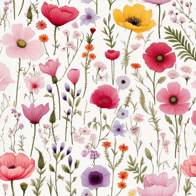 Padrão floral colorido com flores em fundo branco