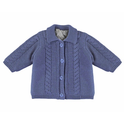 Camisola de malha azul para criança com botões e interior de pelúcia