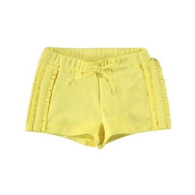 Calções amarelos para criança com cós elástico e folhos laterais