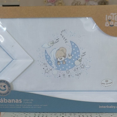 Conjunto de lençóis para bebé branco com bordado de ursinho na lua