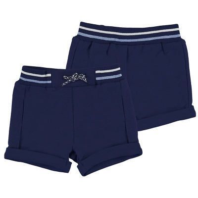 Calções azuis escuros com cós às riscas e cordão ajustável