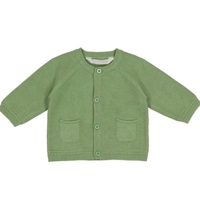 Casaco de malha verde claro para bebé com botões e bolsos frontais