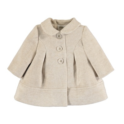 Casaco bege para bebé com gola redonda e três botões