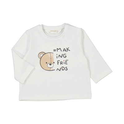 Camisola branca criança com estampa de urso e texto 'MAKING FRIENDS'