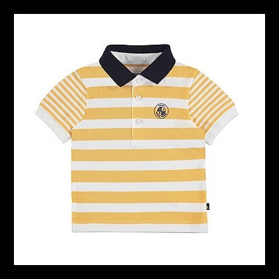 Polo infantil de riscas amarelas e creme com gola preta