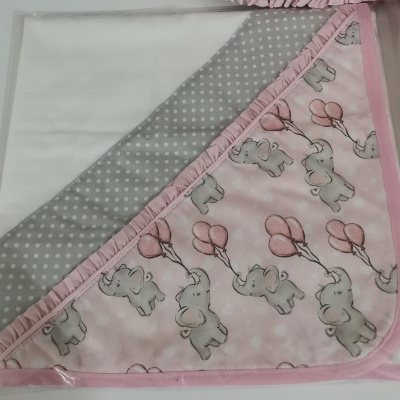 Conjunto de tecido para bebé com elefantes e balões cor-de-rosa e cinzento