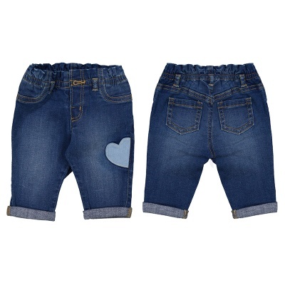 calças de ganga azul escuro para crianças com coração azul claro