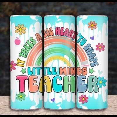 Três caixas coloridas com design de arco-íris, flores e texto sobre professor.