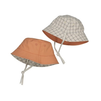 Boina reversível xadrez cinza e laranja para crianças com cordão de ajuste