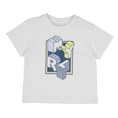 Camiseta branca infantil com estampa geométrica colorida