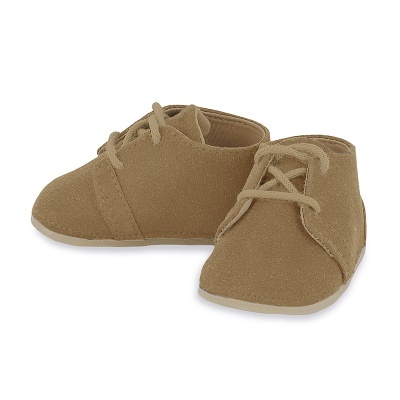 Sapatos de bebé castanhos claros em camurça com atacadores