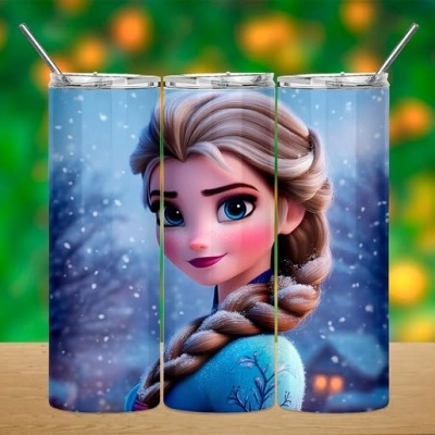 Três copos de aço inoxidável com imagem da Elsa de Frozen