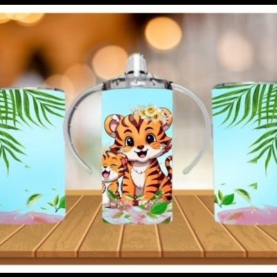 Caixas de papel com design de tigre bebé e folhas tropicais