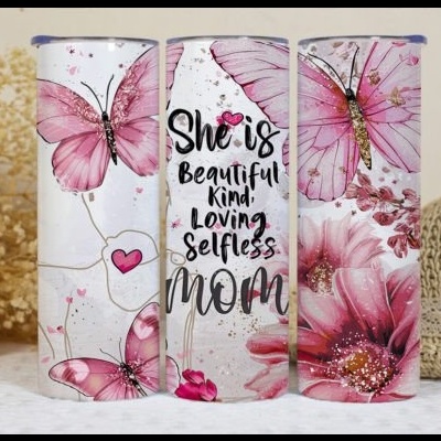 Três cartões verticais decorados com borboletas e flores em tons de rosa e branco, com texto no cartão central.