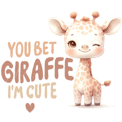 Desenho cartoon de girafa a piscar com texto em inglês