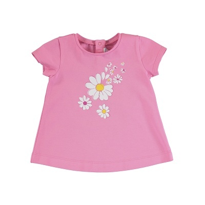 Camisola rosa de criança com flores brancas