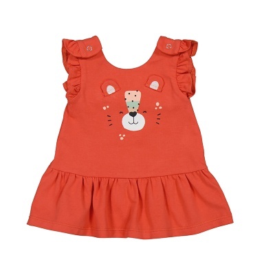 Vestido de criança laranja com urso e folhos