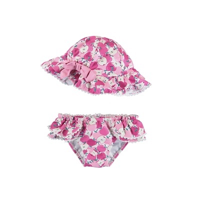 Conjunto de roupa de banho para bebé com padrão de maçãs e folhos