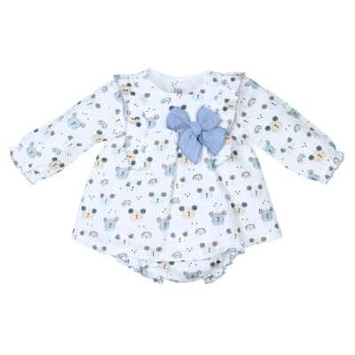 Body de bebé com estampado de ursinhos e laço azul claro