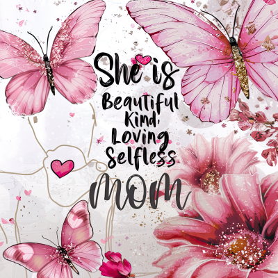 Imagem decorativa com borboletas e flores rosas e texto para mãe