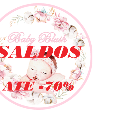 Imagem circular com bebé, flores e texto de saldos Baby Blush