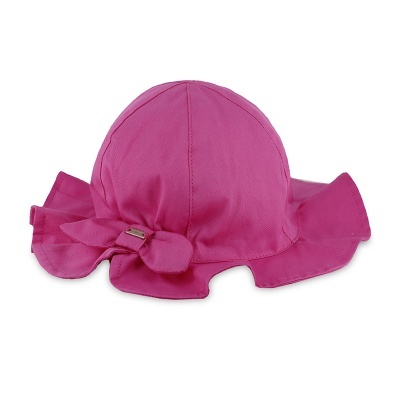 Chapéu feminino rosa com pala larga ondulada e laço