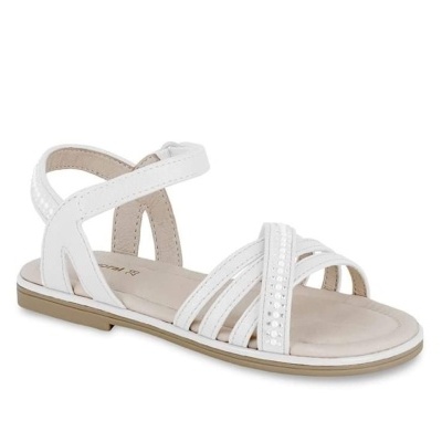 Sandália branca com tiras finas e pérolas para criança