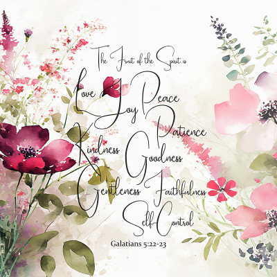 Texto decorativo rodeado por flores em estilo aquarela com cores suaves e vibrantes.