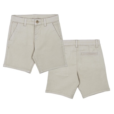 Calções de criança bege vistos de frente e costas