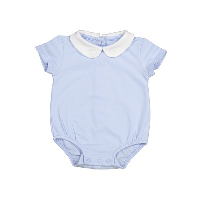 Body para bebé azul claro com gola branca e botões
