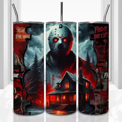 Conjunto de três copos térmicos com decoração de filme de terror