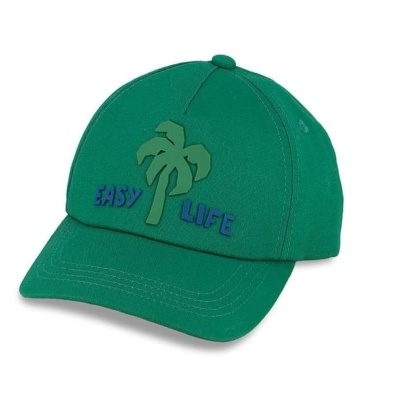 Boné verde com bordado de palmeira e texto EASY LIFE